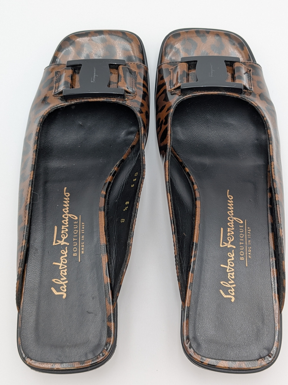 Salvatore Ferragamo Leopard Print Wedge Mules Slides Sandals Size 6.5 B Italy - Picture 2 of 9